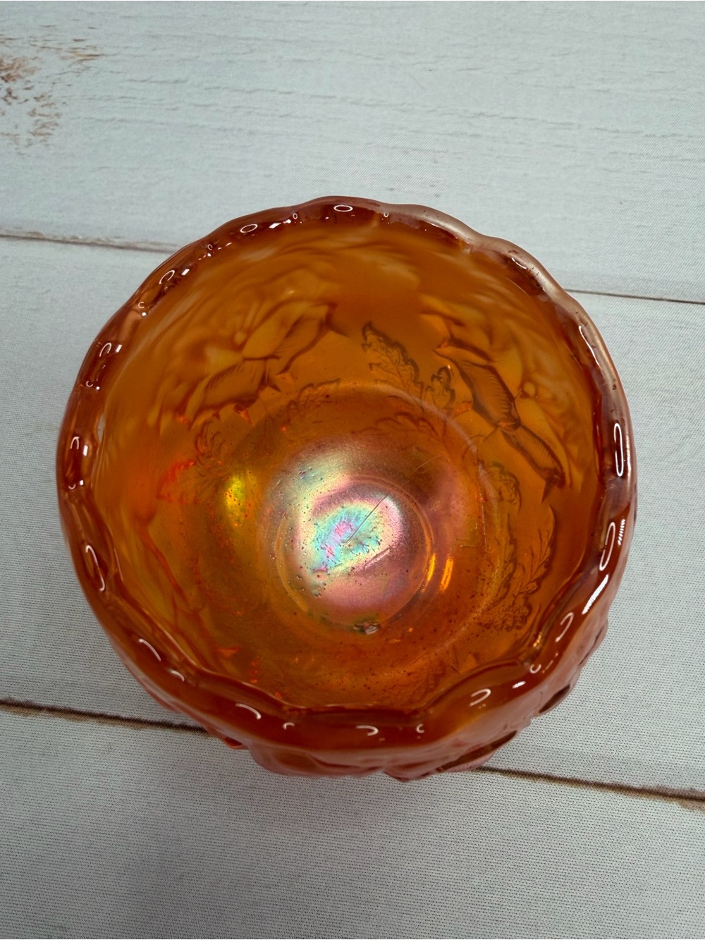 Antique 1910 Dugan Marigold "Wreath of Roses" Carnival Glass Small Rose Bowl - Picture 6 of 11